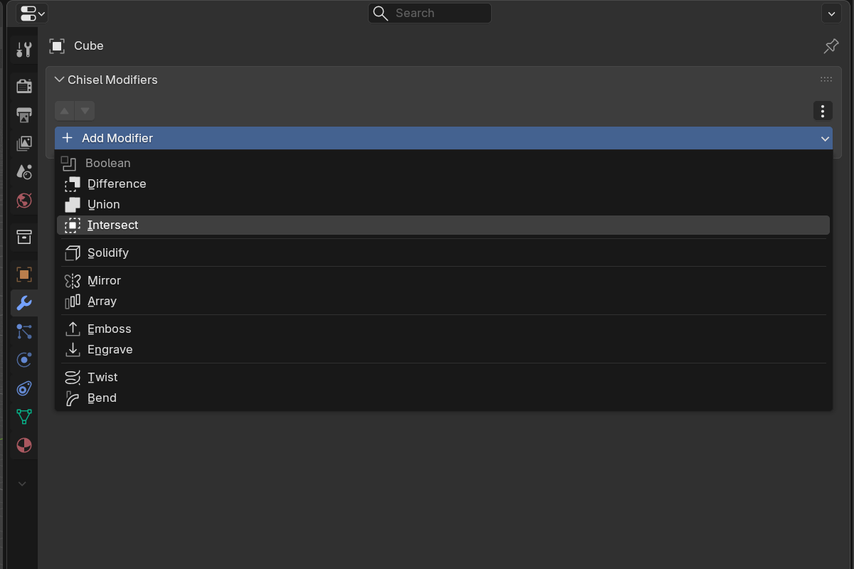 Modifier toolbar / add menu