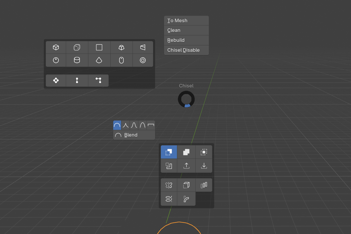 the pie menu with an active boolean's controls in the East wedge
