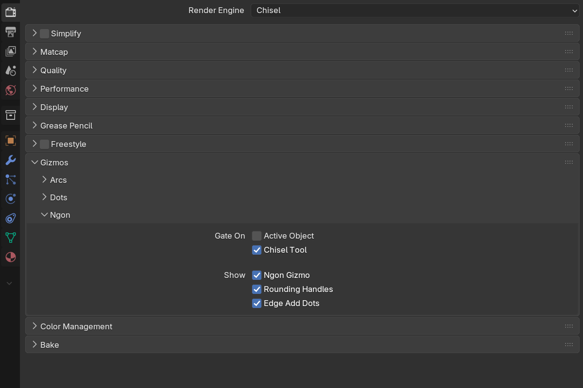 Ngon gizmo settings